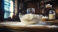 Italian production of ricotta cheese in the shop