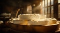 Italian production of ricotta cheese in the shop