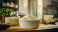 Italian production of ricotta cheese in the shop