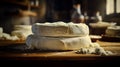 Italian production of ricotta cheese in the shop