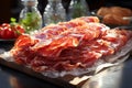 Italian prosciutto crudo or jamon. Raw ham.