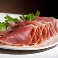 Italian prosciutto crudo or spanish jamon. Jerked meat serrano ham tasty