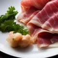 Italian prosciutto crudo or spanish jamon. Jerked meat serrano ham tasty