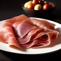 Italian prosciutto crudo or spanish jamon. Jerked meat serrano ham tasty