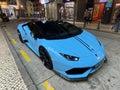 Italian Race Car Baby Blue Lamborghini Speed Automobile Transportation Vehicle Fast Furious Macau Street Luxury Lifestyle