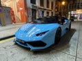 Italian Race Car Baby Blue Lamborghini Speed Automobile Transportation Vehicle Fast Furious Macau Street Luxury Lifestyle