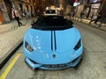 Italian Race Car Baby Blue Lamborghini Speed Automobile Transportation Vehicle Fast Furious Macau Street Luxury Lifestyle