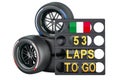 Italian racing, pit board with flag of Italy and racing wheels with different compounds type tyres. 3D rendering Royalty Free Stock Photo