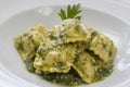 Italian ravioli stuffed with ricotta cheese and pesto