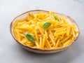 Italian raw short pasta in a dish Royalty Free Stock Photo