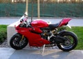 Italian red Ducati 1199 Panigale motorcycle parked