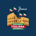 Italian Republic Day. Celebrated annually on June 2 in Italy. Happy national holiday of freedom. Italy flag. Patriotic poster Royalty Free Stock Photo