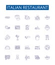 Italian restaurant line icons signs set. Design collection of Italian, restaurant, cuisine, pasta, pizza, bread, garlic Royalty Free Stock Photo