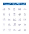 Italian restaurant line icons signs set. Design collection of Italian, restaurant, cuisine, pasta, pizza, bread, garlic Royalty Free Stock Photo