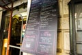 An Italian restaurant`s menu table. Handwritten blackboard. Aesthetic image. Italy. Rome. July 2015.