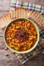 Italian ribollita vegetable soup close up in a bowl. vertical to Royalty Free Stock Photo
