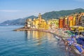 Italian riviera colorful beach landscape of the Camogli village in Liguria - Genoa province