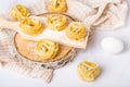 Italian rolled fresh fettuccine pasta with flour on white background Royalty Free Stock Photo