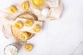 Italian rolled fresh fettuccine pasta with flour on white background Royalty Free Stock Photo