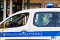 Italian Rome Capital police car with inscription Polizia Roma Capitale