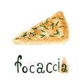 Italian rosemary Focaccia bread. Vector watercolor food illustration. Watercolor bread product. Royalty Free Stock Photo