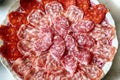 Italian salami, tasty antipasto of pork meat