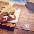 Italian sandwich with Parma`s ham and mozzarella