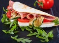 Italian sandwich wraps or piadina, close-up Royalty Free Stock Photo