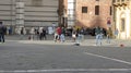 Italian schoolboys playing football in urban context