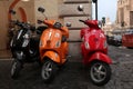 Italian scooters Vespa in Rome, Italy.