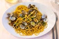 Italian sea food dinner first course pasta with clams alle vongole Royalty Free Stock Photo