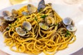 Italian sea food dinner first course pasta with clams alle vongole Royalty Free Stock Photo