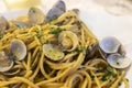 Italian sea food dinner first course pasta with clams alle vongole Royalty Free Stock Photo