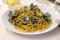 Italian sea food dinner first course pasta with clams alle vongole Royalty Free Stock Photo