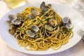 Italian sea food dinner first course pasta with clams alle vongole Royalty Free Stock Photo