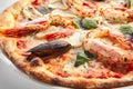 Italian Seafood Pizza with Squid, Mussels and Shrimps Royalty Free Stock Photo