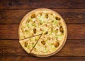 Italian seafood pizza top view at wooden background Royalty Free Stock Photo