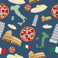 Italian seamless pattern. Vector Background of the symbols of It Royalty Free Stock Photo
