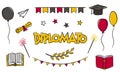 Italian Set of casually hand drawn graduation elements