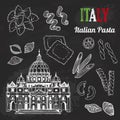 Italian set, hand drawn collection of architecture, food Royalty Free Stock Photo