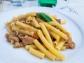 Italian short pasta dish with tuna Genoese Royalty Free Stock Photo