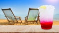 Italian soda made from fruit syrup drink mix in plastic cup on wooden table. Lemon, Red cocktail summer refreshment drink, Summer Royalty Free Stock Photo