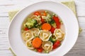Italian soup with tortellini and vegetables closeup at the plate Royalty Free Stock Photo