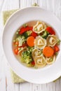 Italian soup with tortellini and vegetables closeup at the plate Royalty Free Stock Photo