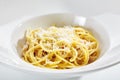 Italian Spaghetti Alla Carbonara with Grated Parmesan Royalty Free Stock Photo