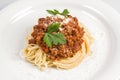 Italian spaghetti pasta with beef and tomato sauce bolognese Royalty Free Stock Photo