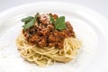 Italian spaghetti pasta with beef and tomato sauce bolognese Royalty Free Stock Photo