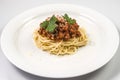 Italian spaghetti pasta with beef and tomato sauce bolognese Royalty Free Stock Photo