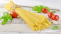 Italian spaghetti pasta and fresh ingredients Royalty Free Stock Photo