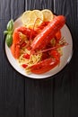 Italian spaghetti pasta with seafood lobster meat, tomatoes and Royalty Free Stock Photo